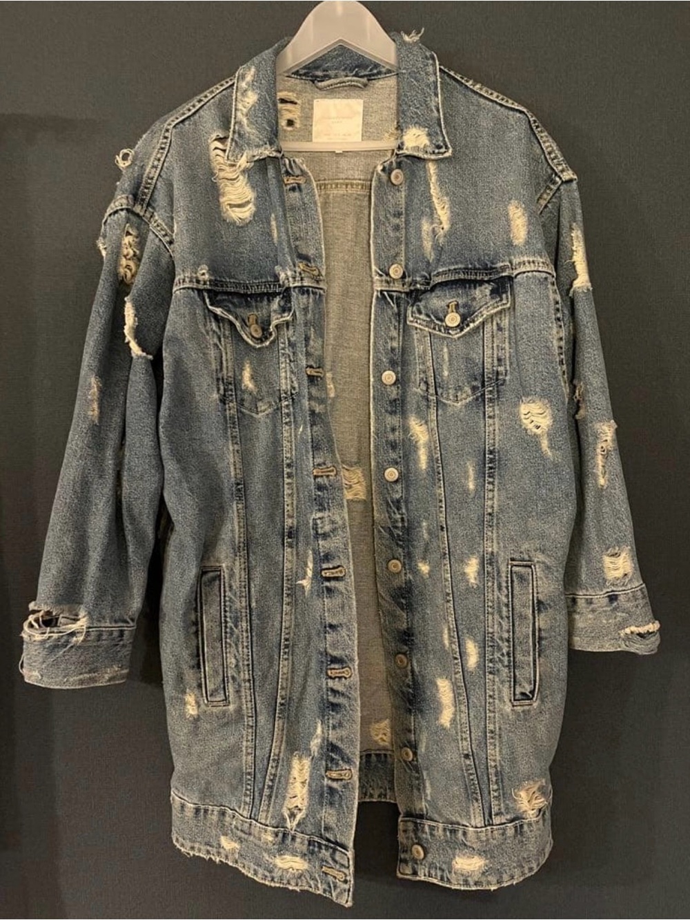 Zara Light Blue Distressed Denim Jacket